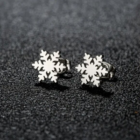 π50% OFF/3+...Snowflake Stud Earrings (Silver tone) - Picture 1 of 5